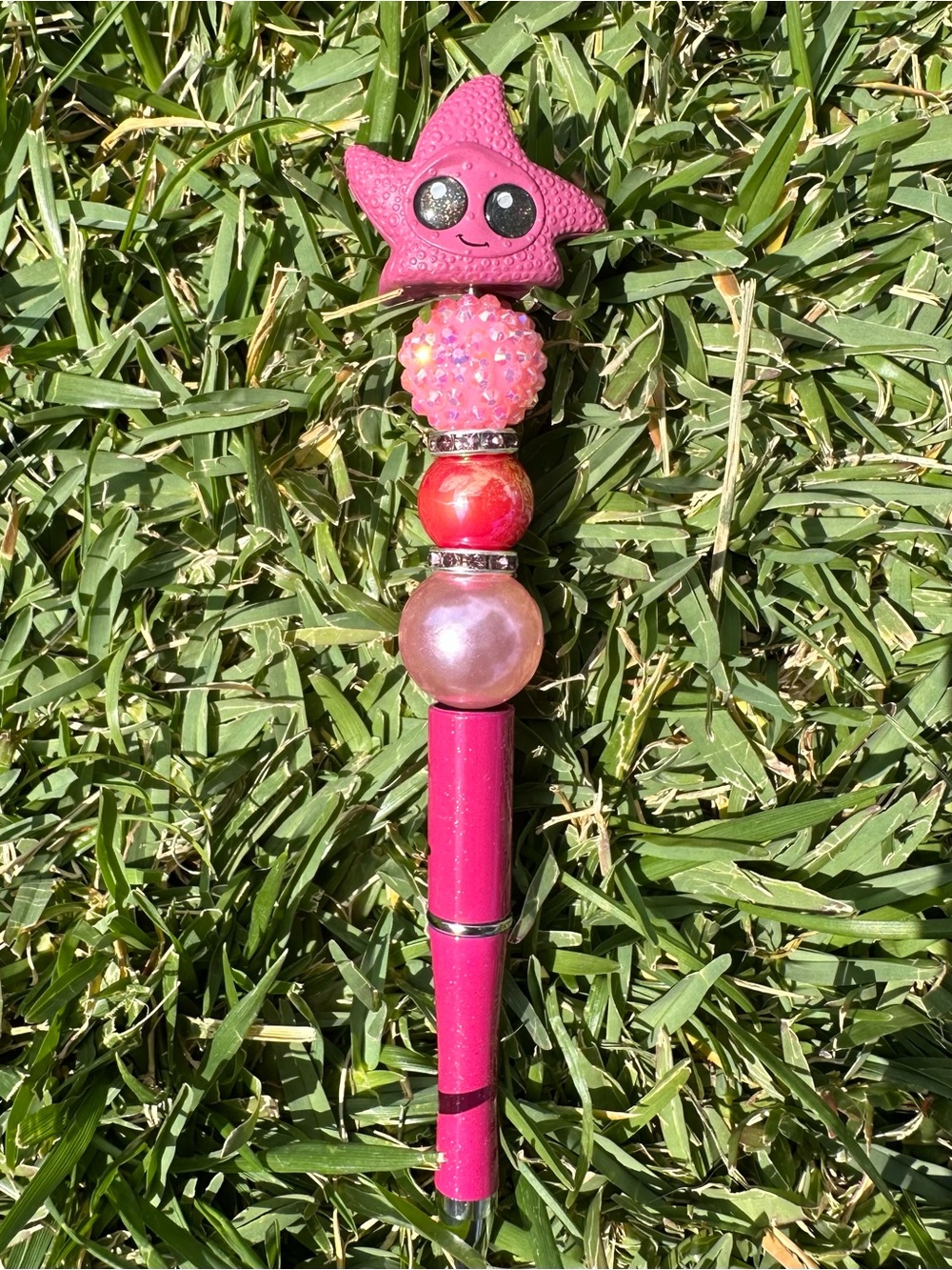 Handmade Beaded Pen - Peach Starfish Finding Nemo Doorables Black Ink Pen